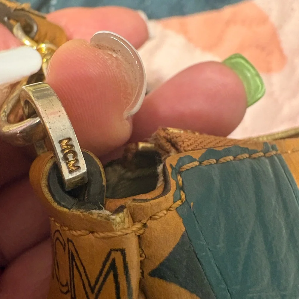 MCM Cognac Visetos Leather Crossbody with Bear Patch and Dark Teal Detail - Picture 7 of 12